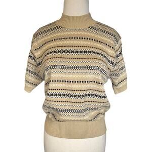 Vintage Innovation Sport Fair Isle Knit Sweater Short Sleeve Cotton M Old Money